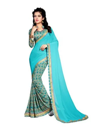 Indianbeauty Women's Chiffon Saree (AS1237_Light Blue_Free Size)