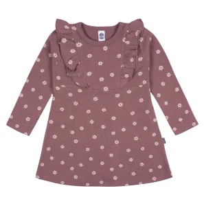 Infant and Toddler Girls Pink Daisies Dress with Ruffle