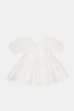 Infant Girls Ivory Puff Sleeves Shiny Shimmer Dress