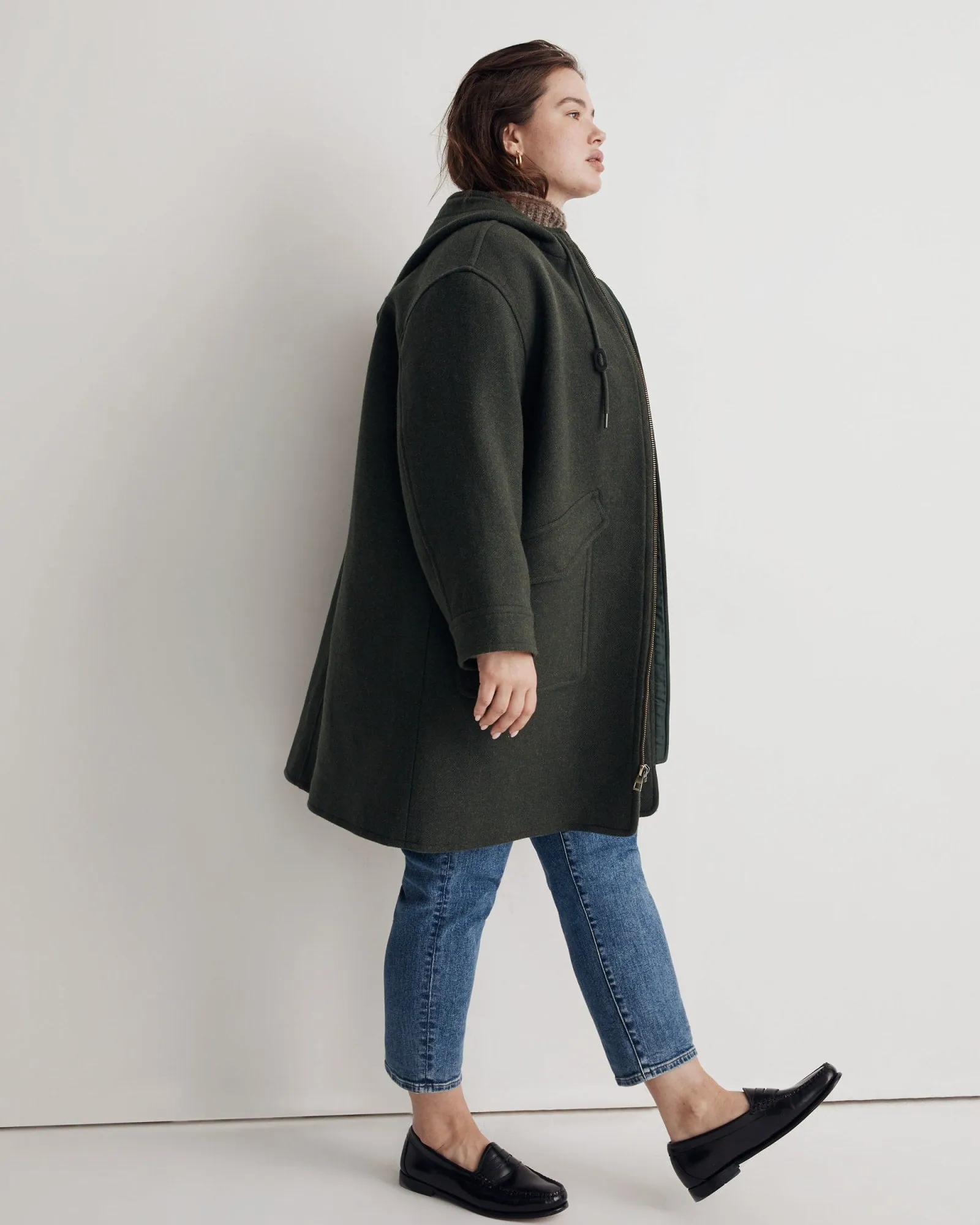 Insuluxe Wool Hooded Zip Coat | Heather Dark Pine