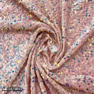 Iridescent Dusty Rose Emma Stretch Velvet Fabric with Embroidery Sequin