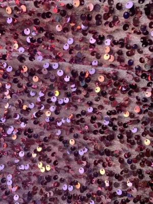 Iridescent Pink Mermaid Sequin on Pink Stretch Velvet Spandex Fabric
