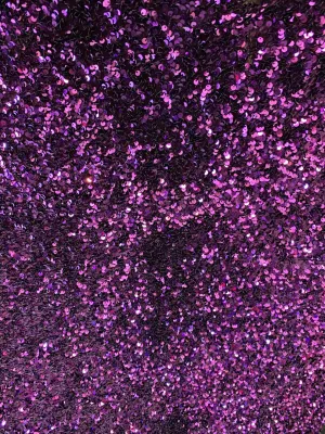 Iridescent Purple Mermaid Sequin on Purple Stretch Velvet Spandex Fabric