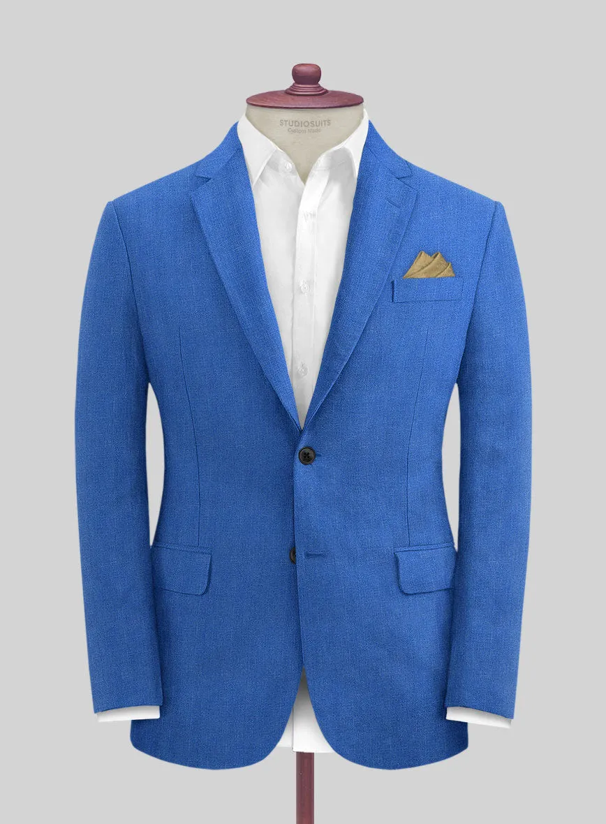 Italian Prato Electric Blue Herringbone Linen Jacket