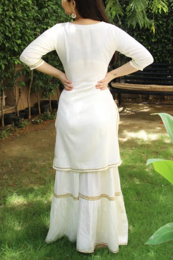 Ivory Maharani Kurti Gharara Set