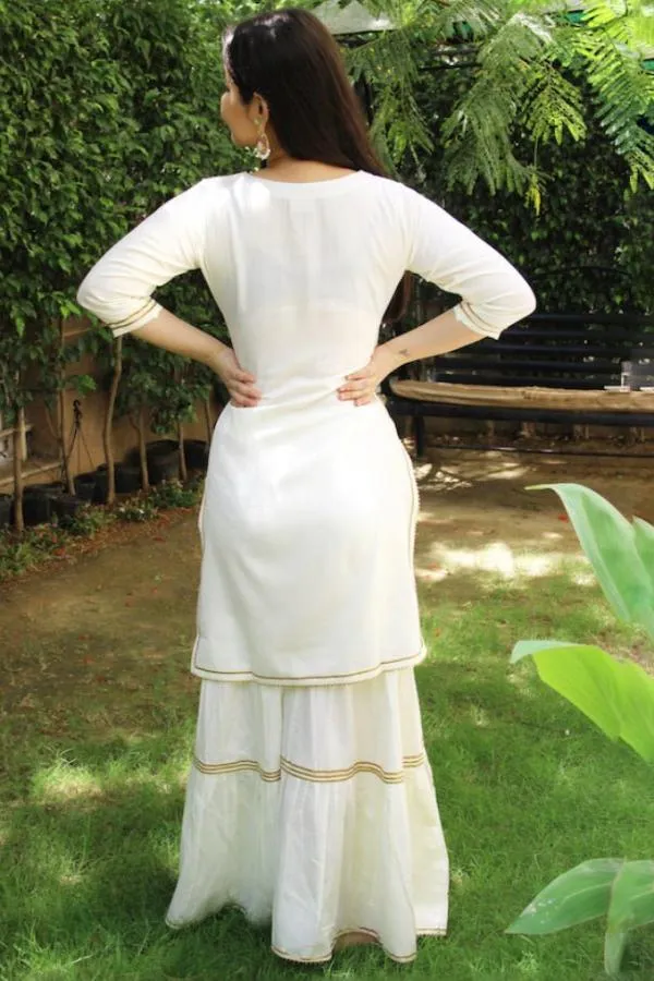 Ivory Maharani Kurti Gharara Set