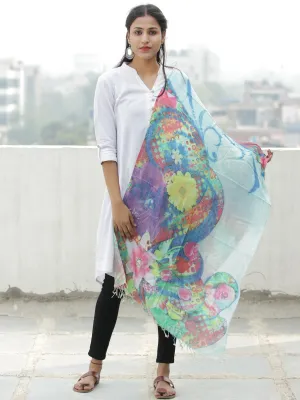 Ivory Multi Color Digital Print Modal Silk Woollen Kashmiri Stole - S200607