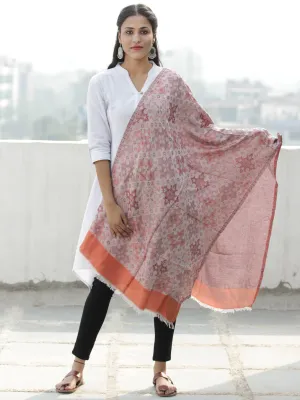 Ivory Rust Jamavar weaved Modal Silk Wool Kashmiri Stole - S200552