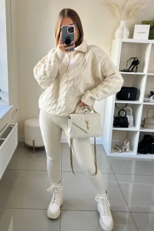 ivyy cream cable knit 1/4 zip sweater