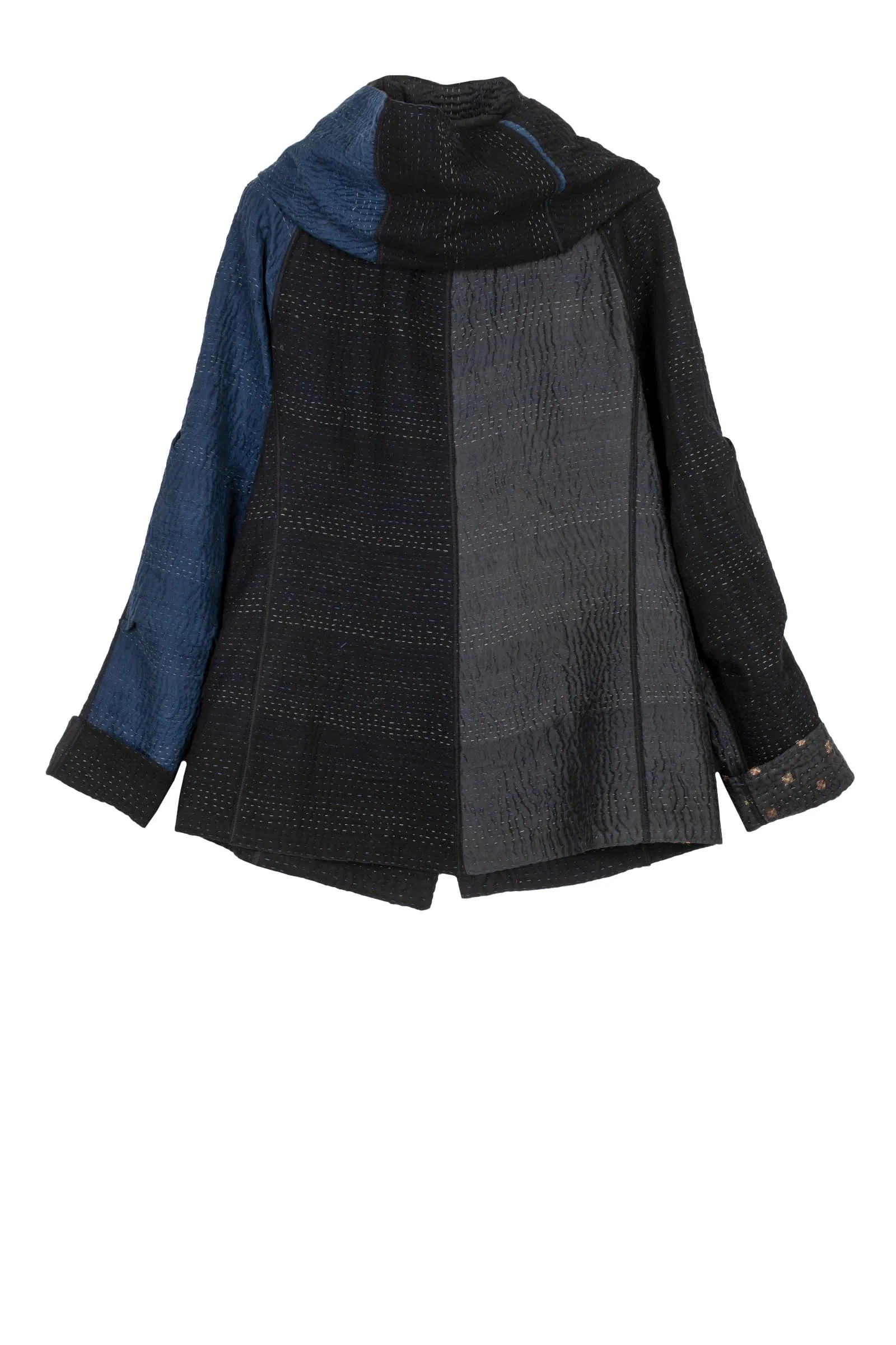 JAIPUR PATCH KANTHA HOODIE JACKET - jp4036-blk -