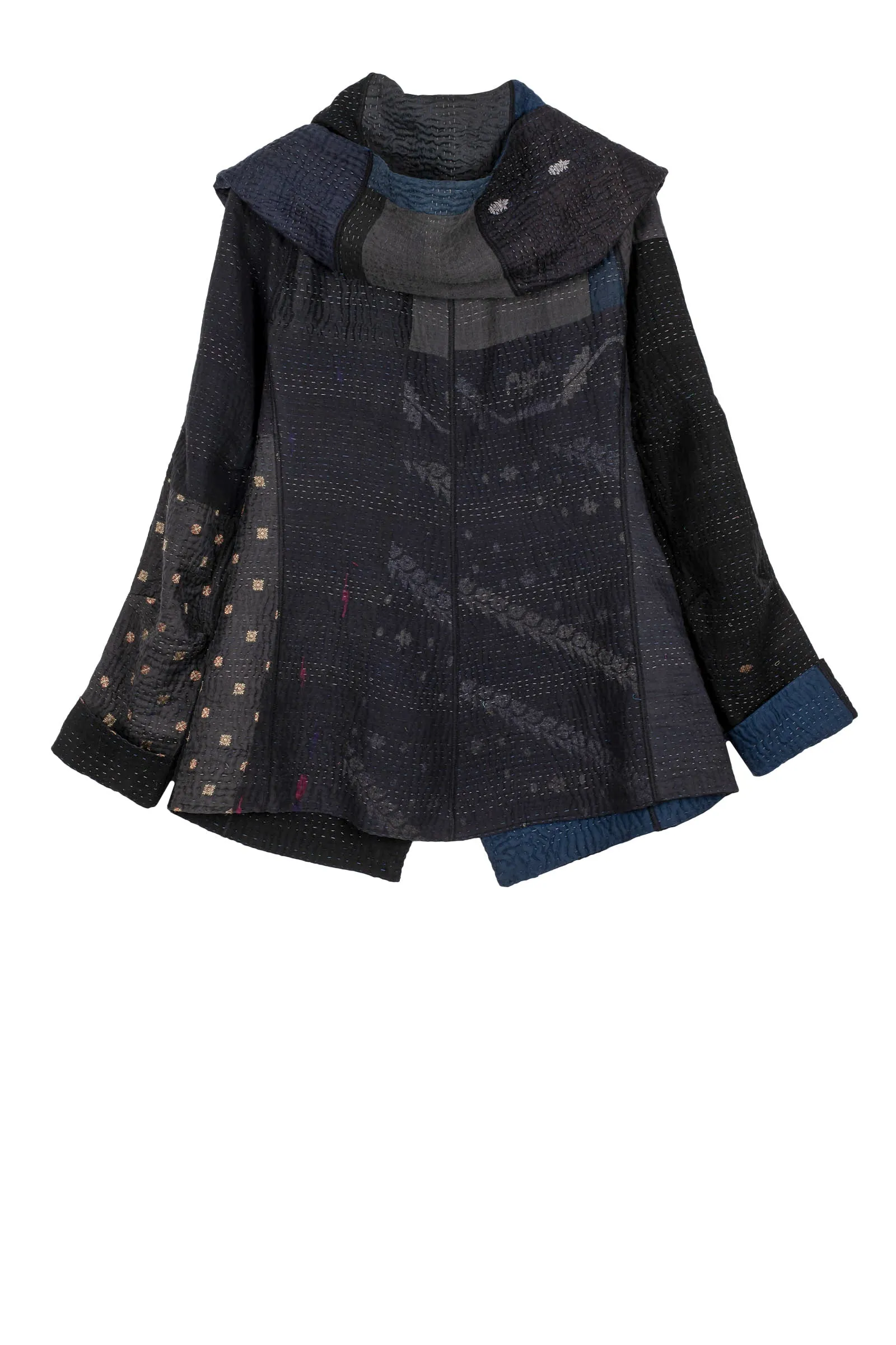 JAIPUR PATCH KANTHA HOODIE JACKET - jp4036-blk -