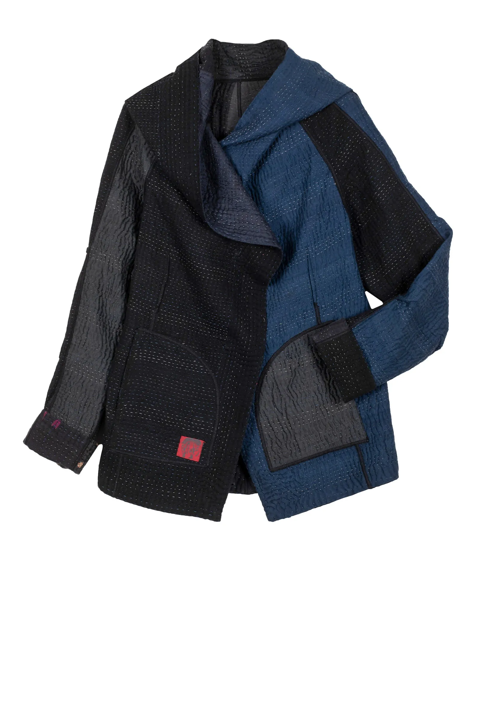 JAIPUR PATCH KANTHA HOODIE JACKET - jp4036-blk -