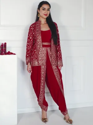 Jashvi Art Magenta Embellished Georgette Co-Ords