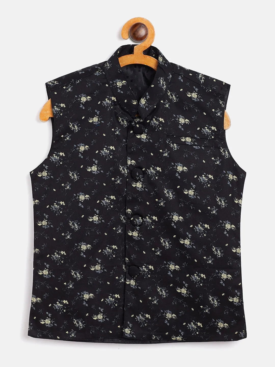 Jashvi Boy's Boys' Black Cotton Blend Nehru Jacket