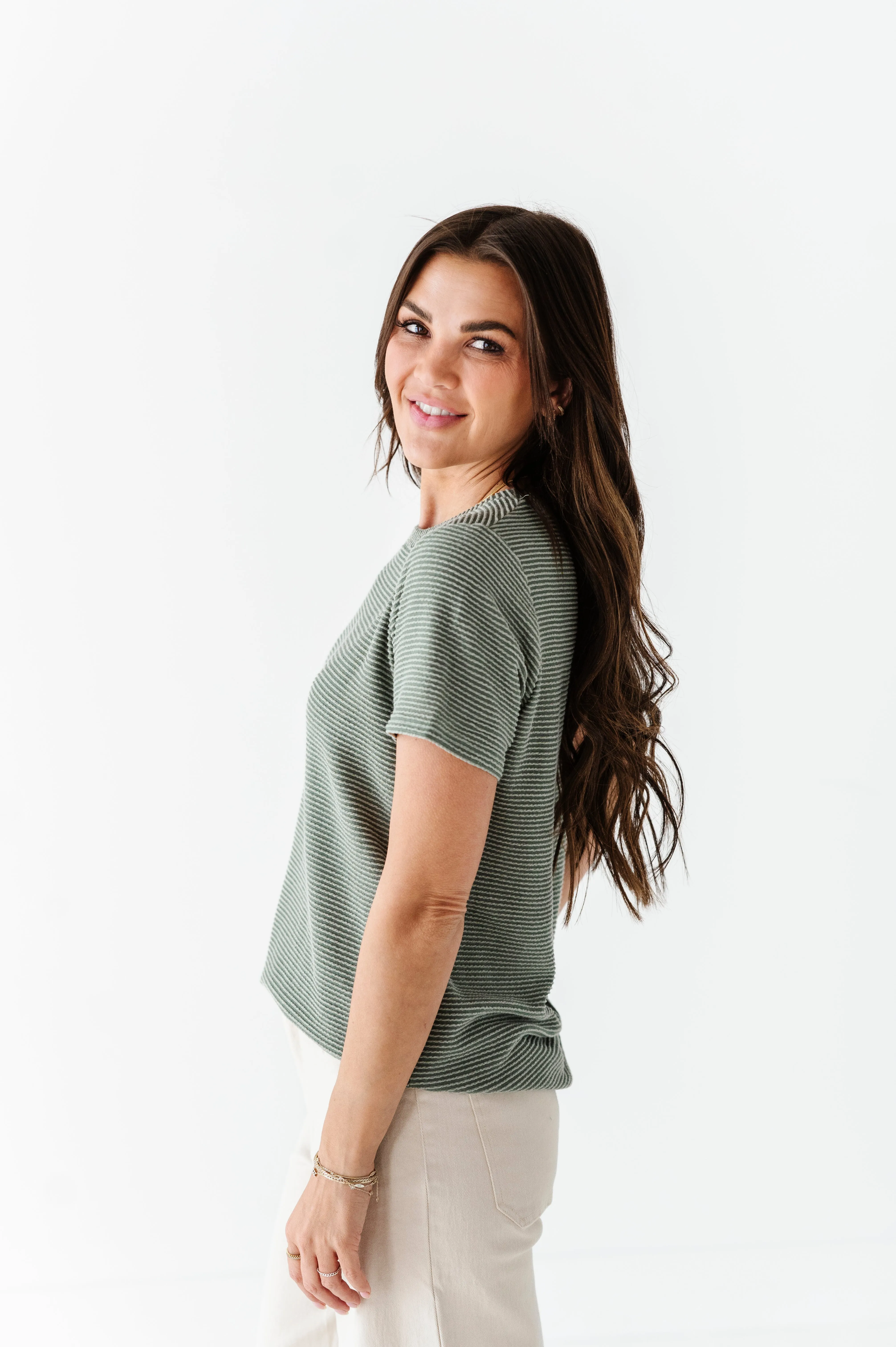Jessa Ribbed Top in Light Olive