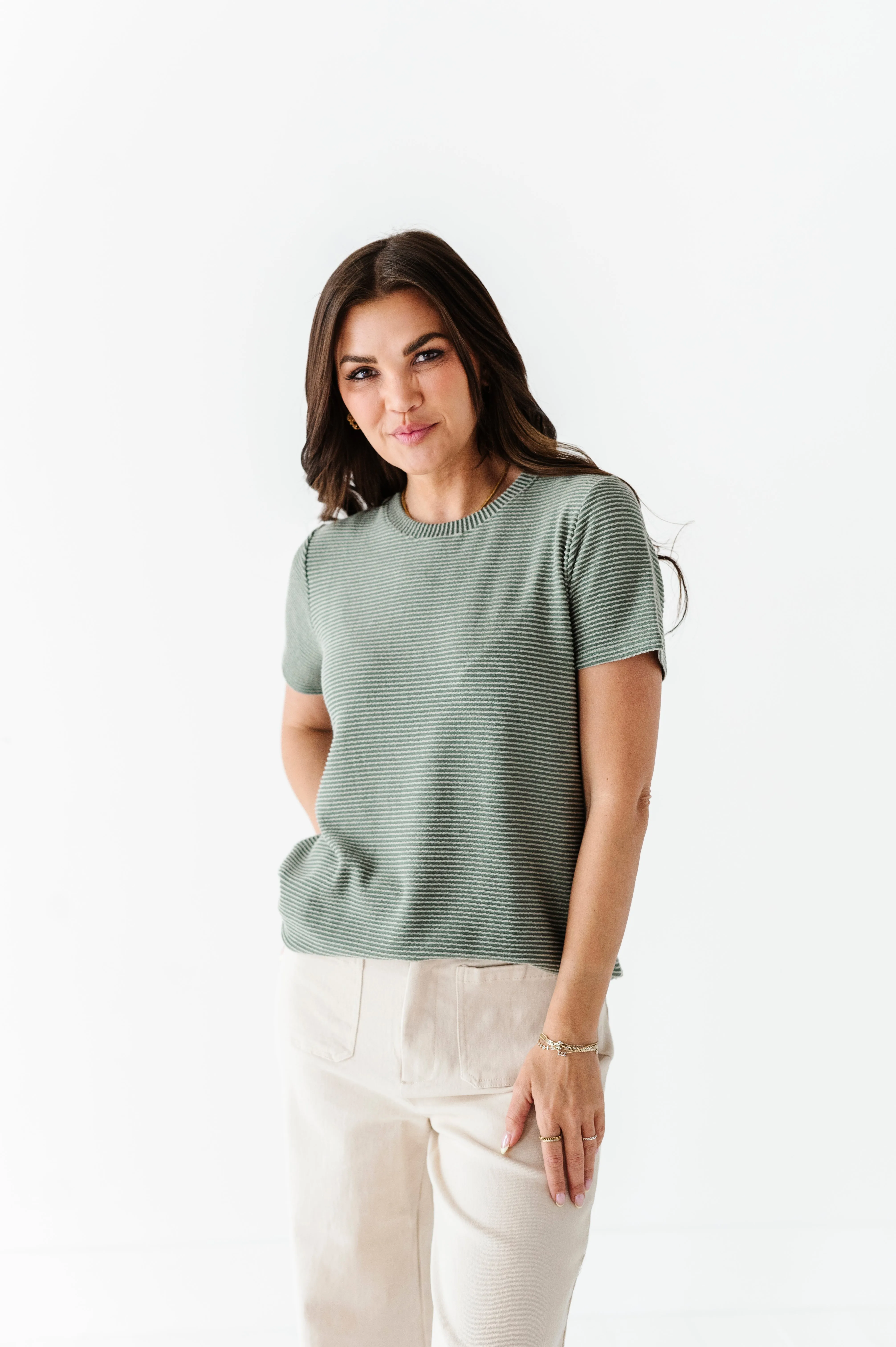 Jessa Ribbed Top in Light Olive