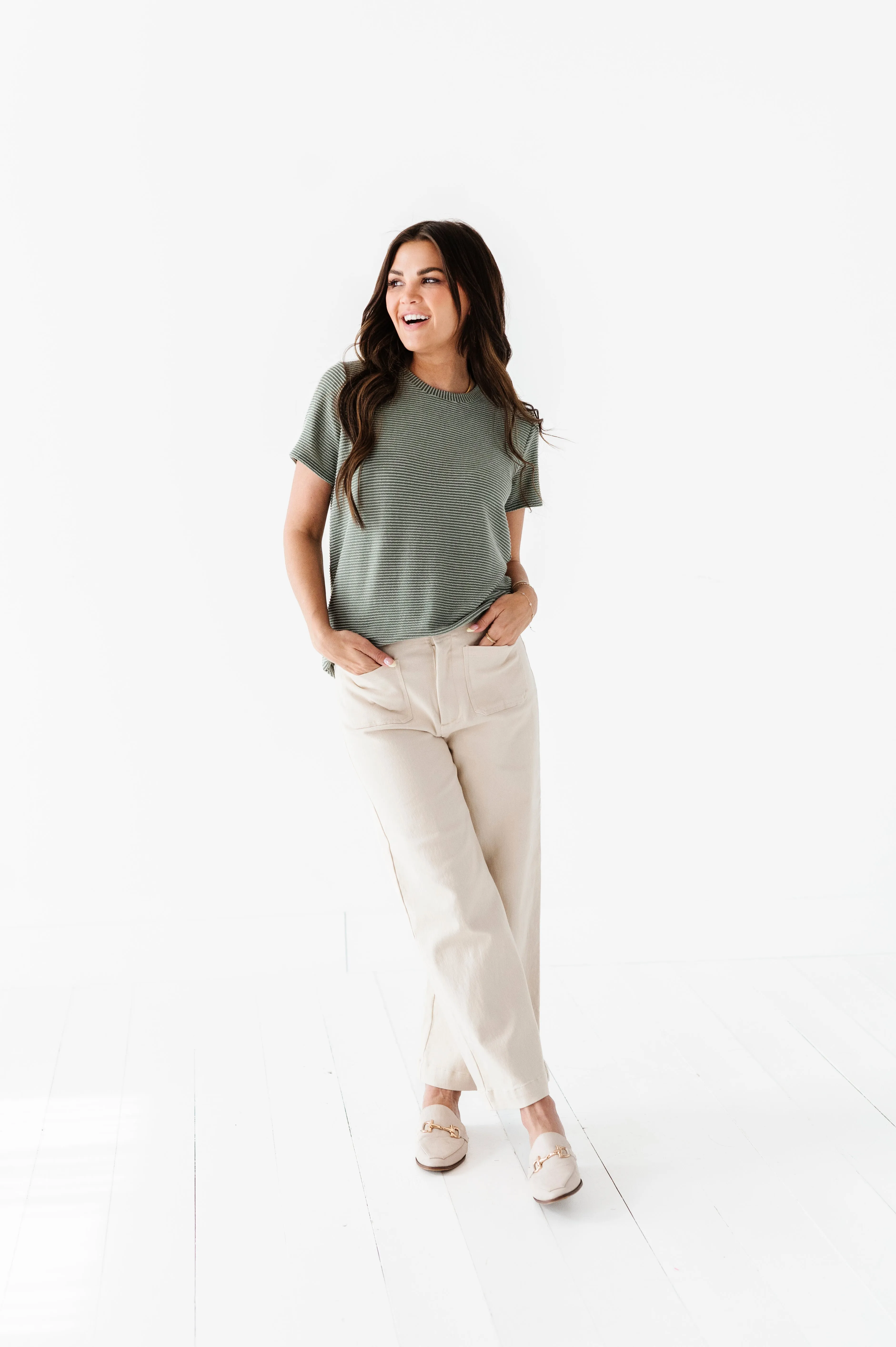 Jessa Ribbed Top in Light Olive