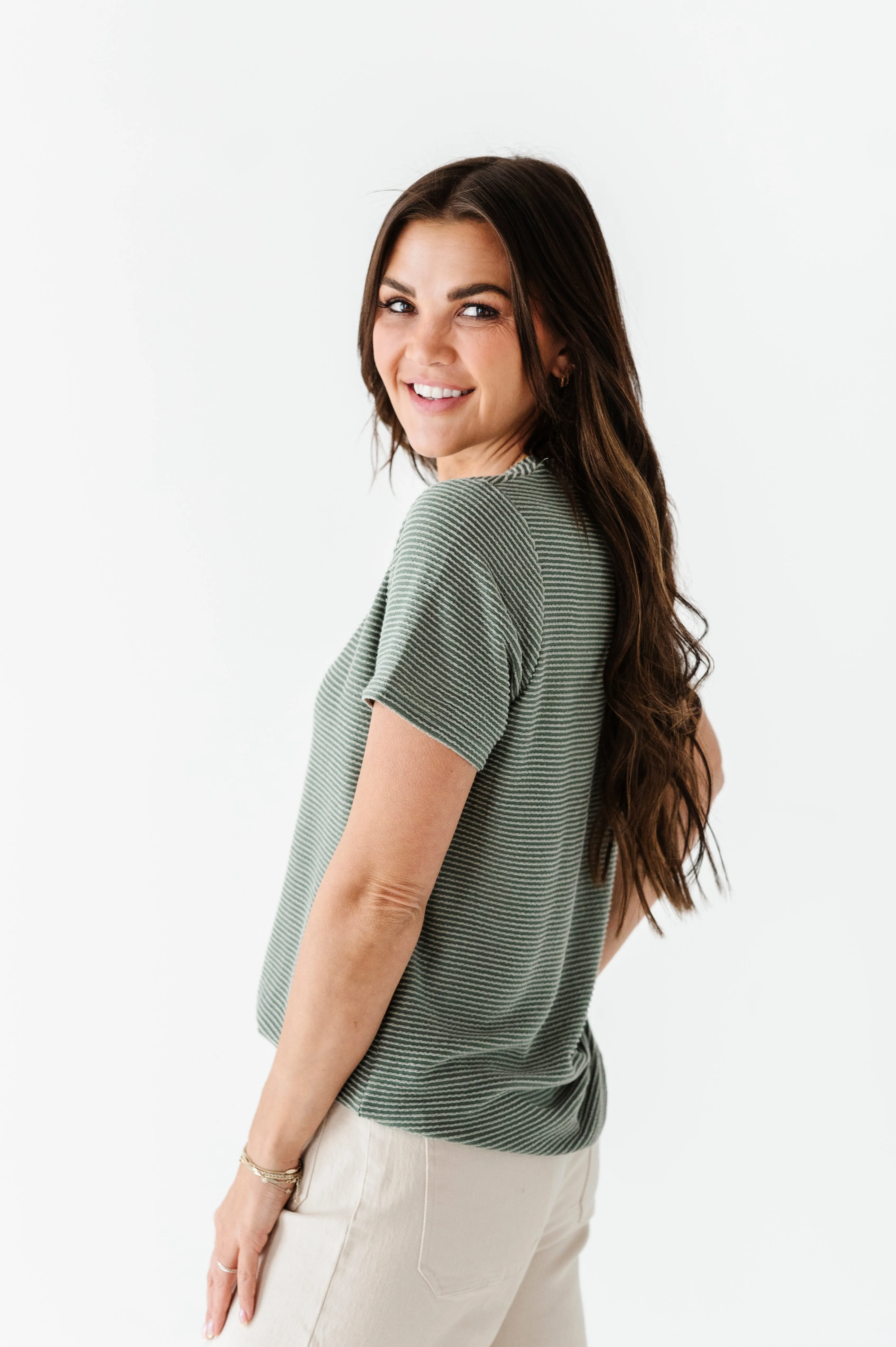 Jessa Ribbed Top in Light Olive