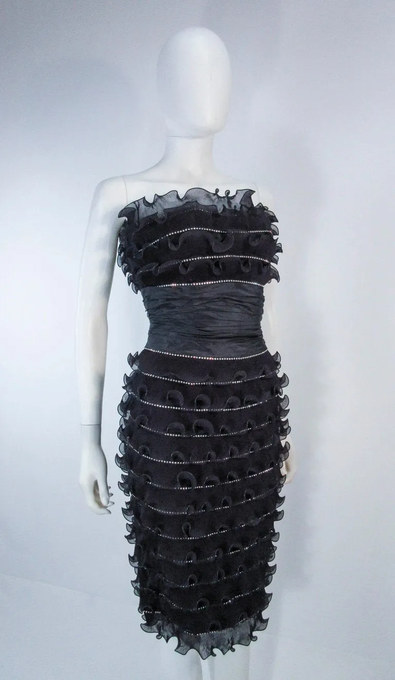 JIKI Monte Carlo Creation Black Pleated Ruffle Cocktail Dress Size 38