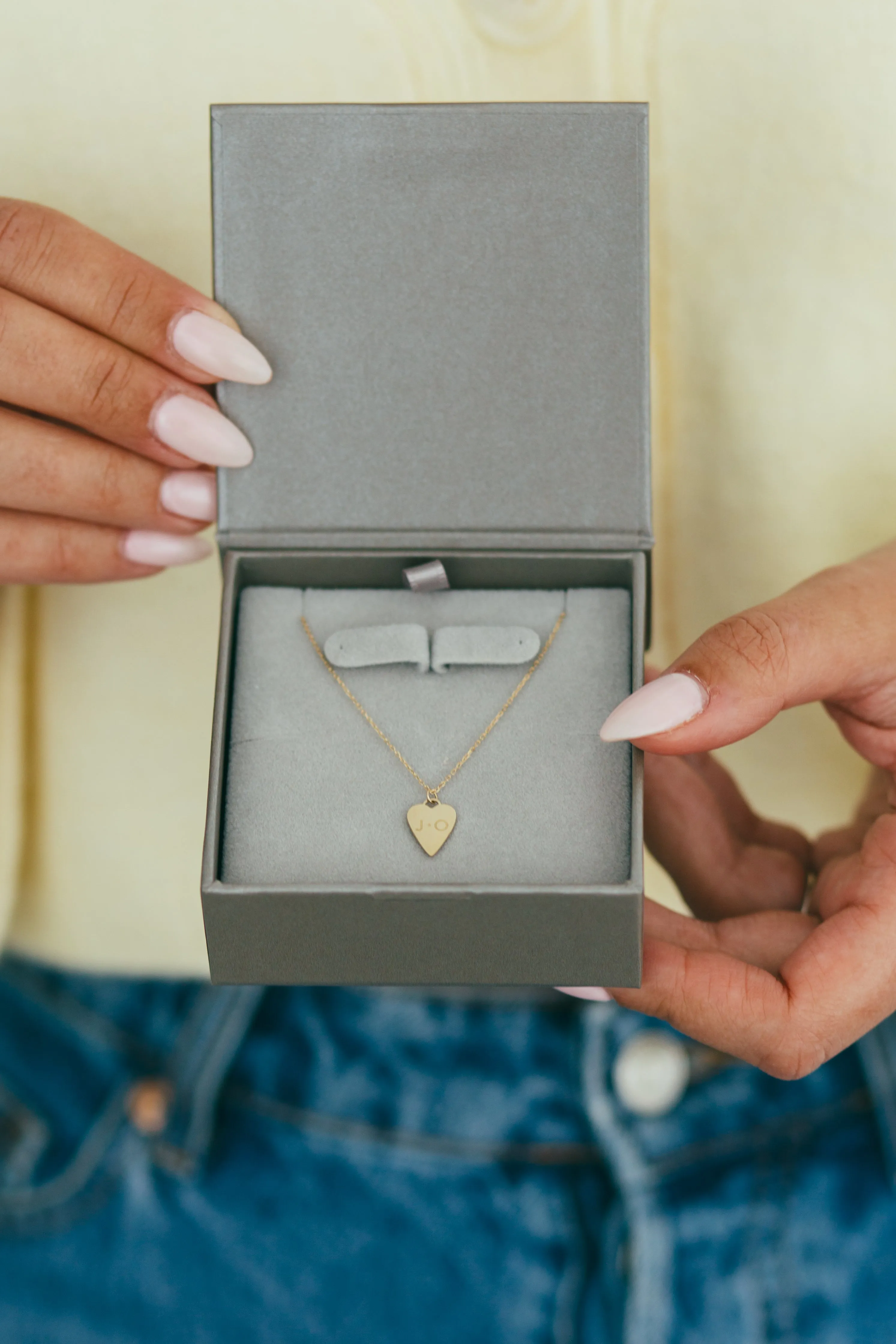 JJ x Chantel Carreira Personalized Gold Elongated Heart Necklace