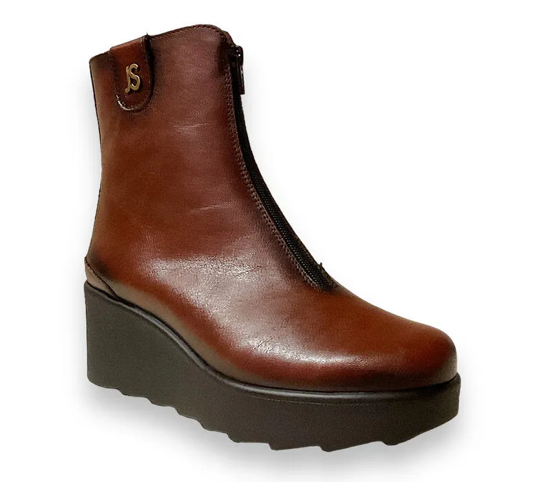 Jose Saenz Tan Wedge Zip Ankle Boot
