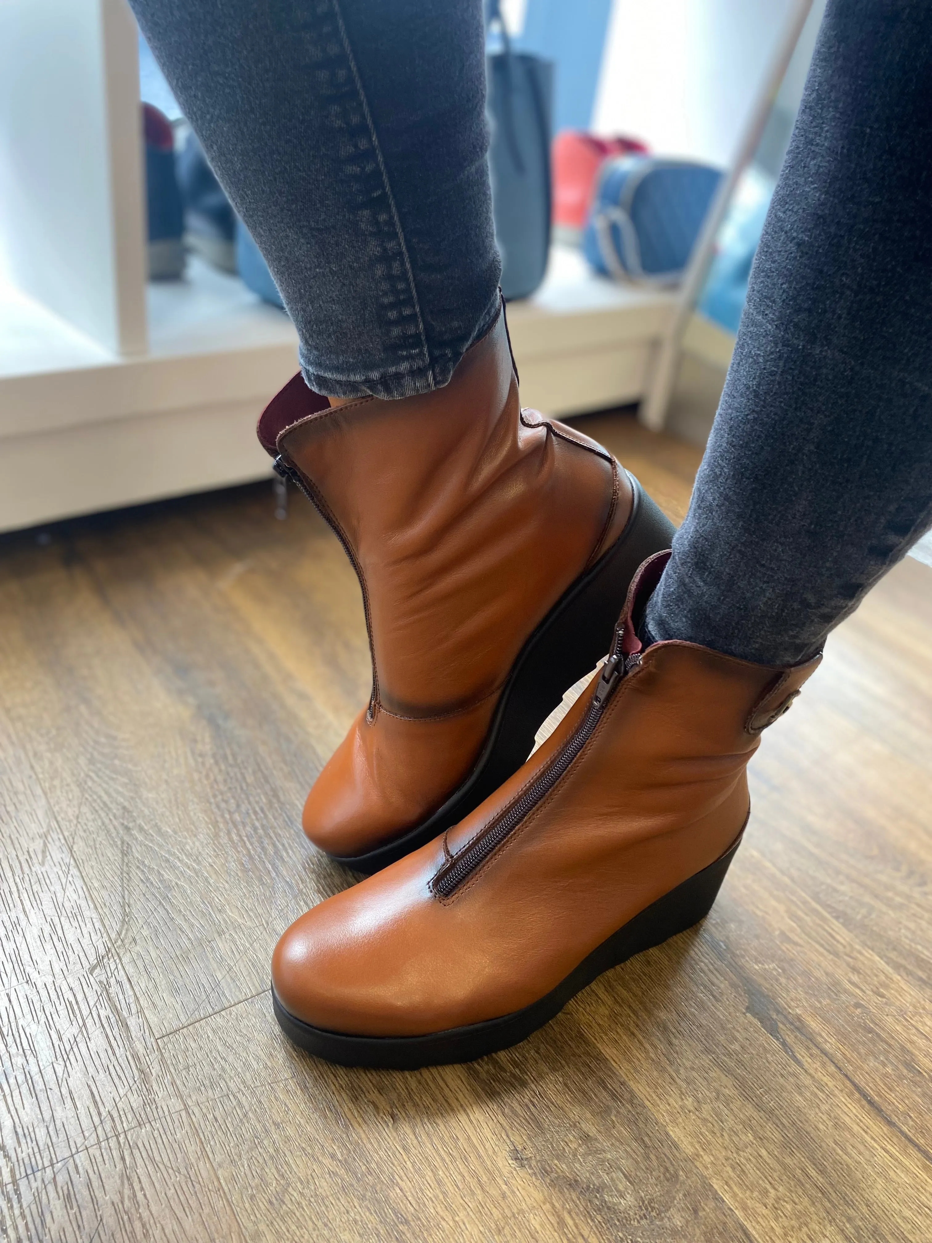 Jose Saenz Tan Wedge Zip Ankle Boot