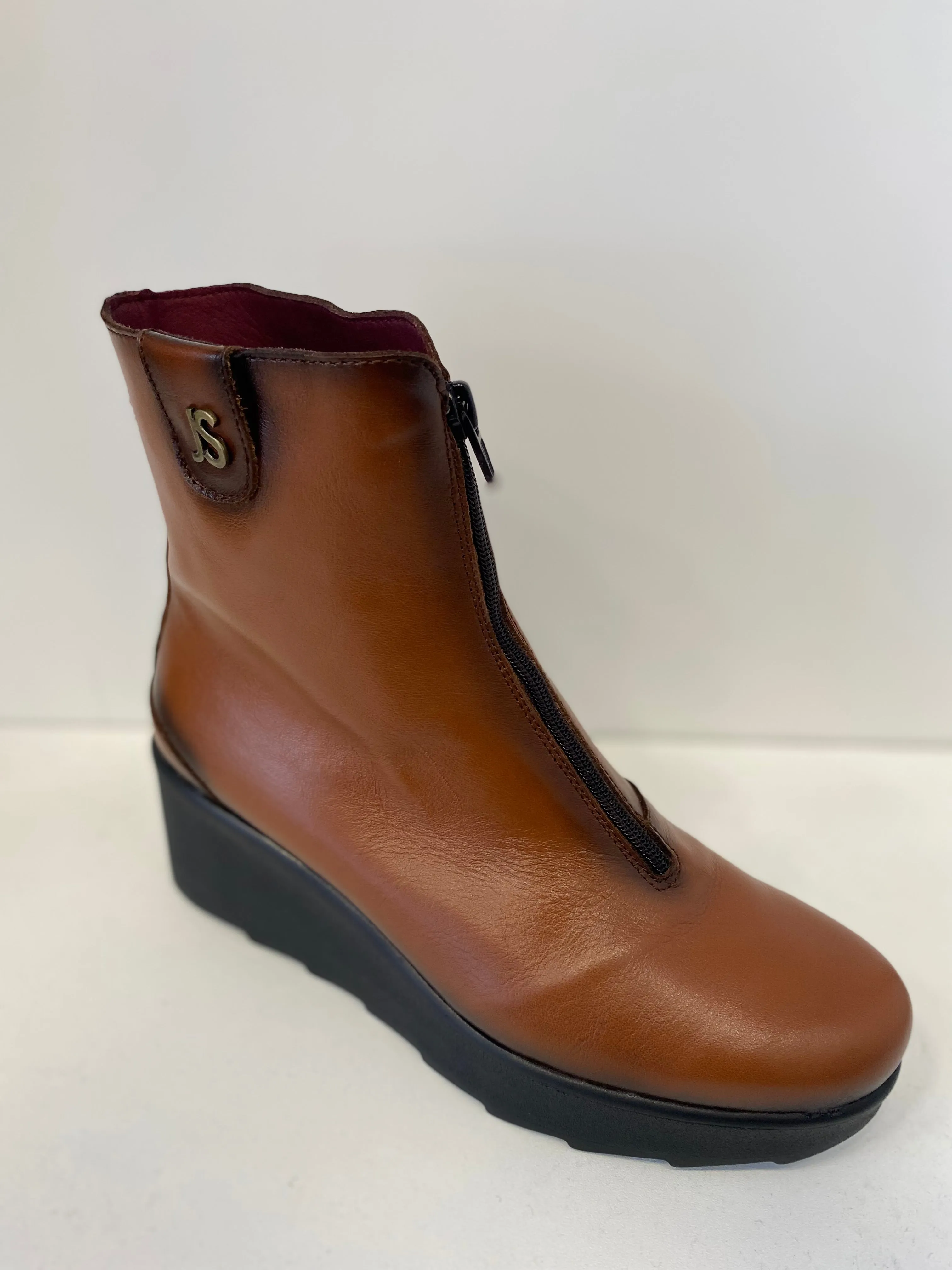 Jose Saenz Tan Wedge Zip Ankle Boot