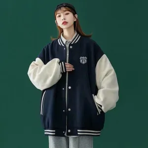 Joskaa Christmas Gift Women Contrasting Color Street Harajuku Stitching Baseball Uniform Female Couple 2024 Autumn Korean Style Oversized Retro Jacket