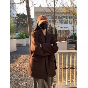 Joskaa winter outfits men Suit Woolen Coat Women's Autumn and Winter Woolen Coat Thickened Small Short High-Grade Shoulder