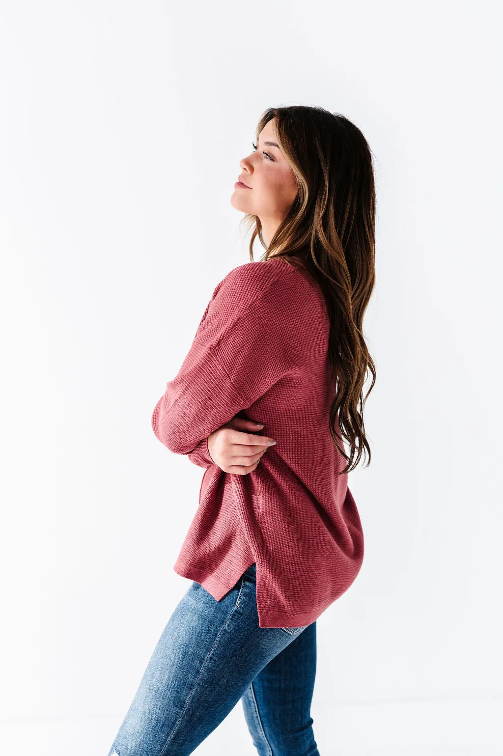 Jovie Pullover Sweater in Dark Rose