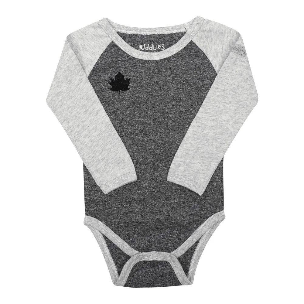 Juddlies Organic Cotton Raglan Long Sleeve Bodysuit - Graphite Black (Newborn 0-10 lbs)
