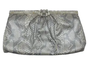 Judith Leiber 2000s Silver Snakeskin Deco Motif Evening Clutch Bag