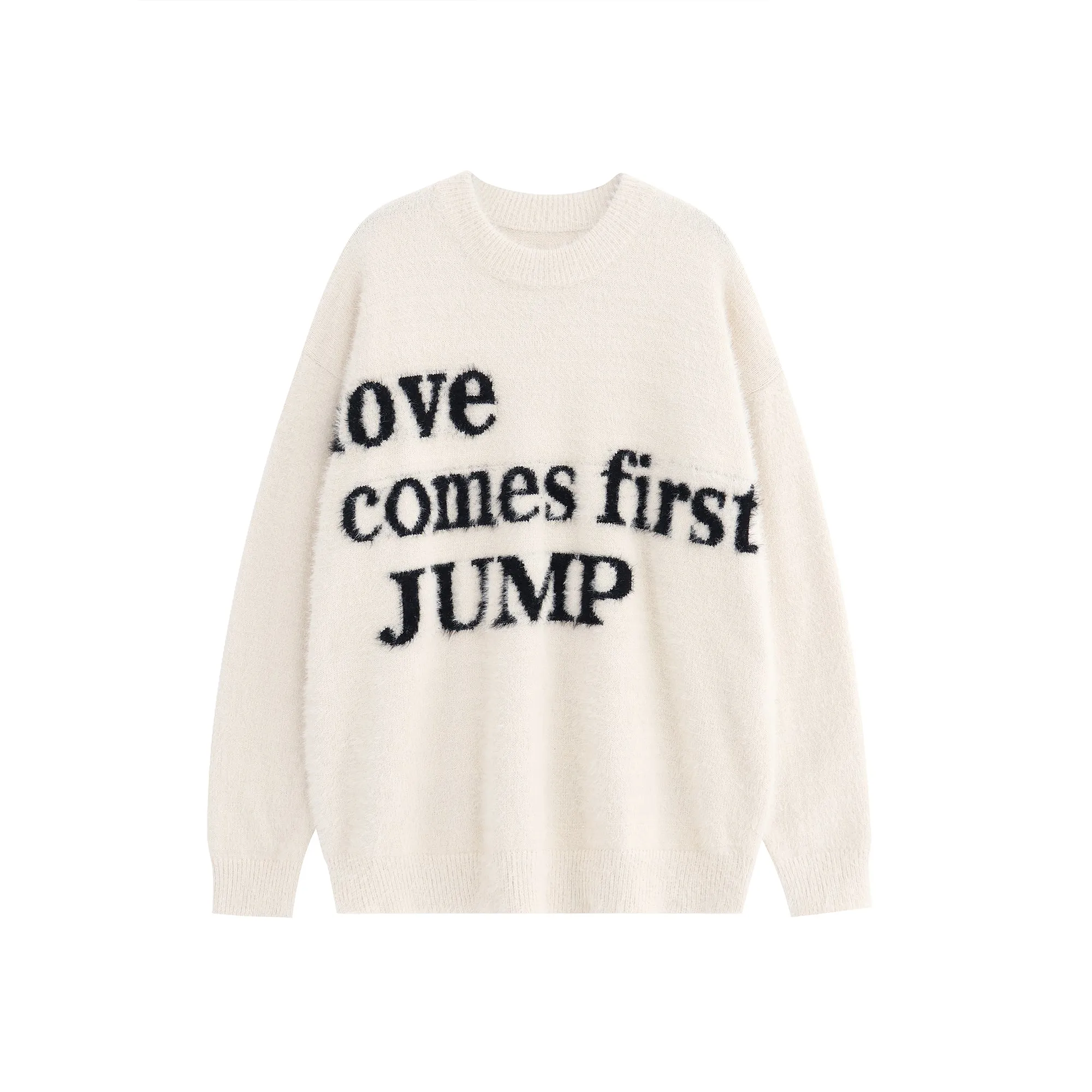 JUMPNEXT Letter Logo Jacquard Knit Crewneck Long Sleeve Sweater