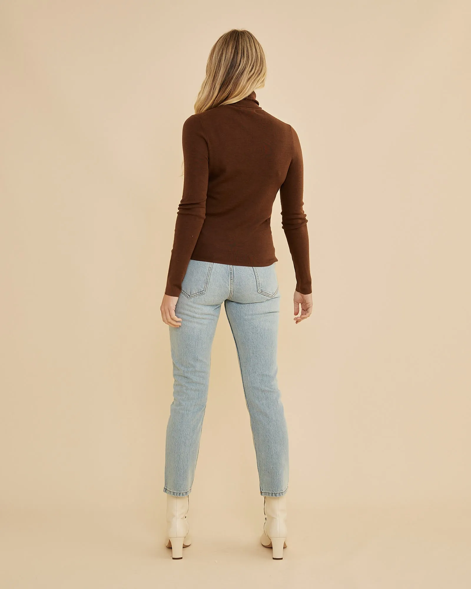 June Merino Knit High Neck Top - Chocolate