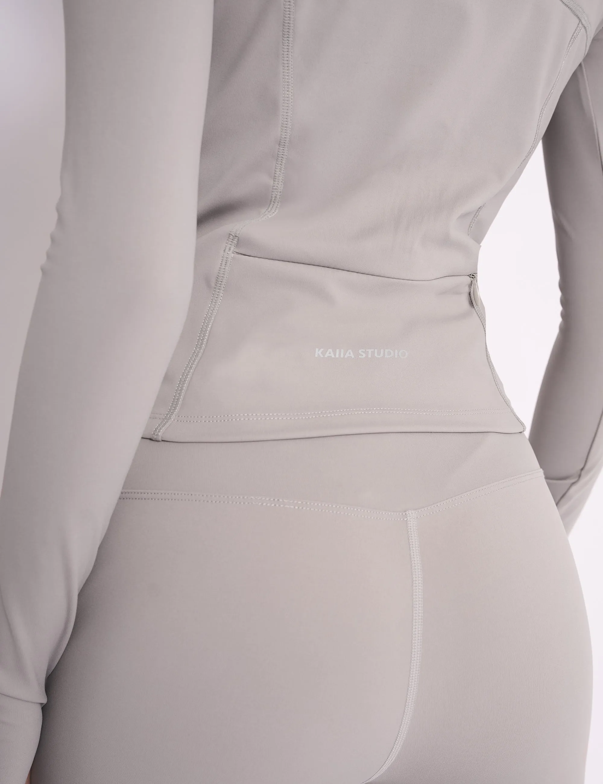 Kaiia Sculpt Long Sleeve Zip Through Fitted Jacket Dove Grey