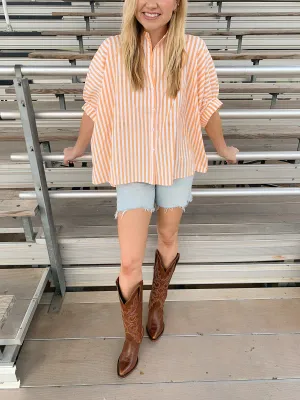 Kaley Striped Oversized Button Down Orange White