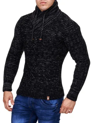 K&D Men Stylish Chrom Mock Neck Sweater - Black
