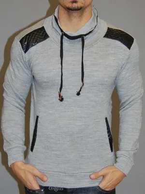 K&D MENS STYLISH TRIMMED MOCK TURTLE NECK SWEATER - GRAY