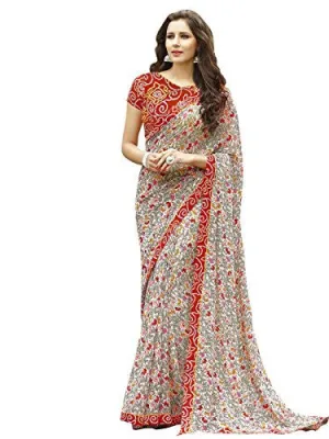 Kanchnar Women's Multicolour Georgette Printed Casual Wear Saree with un-stitched Art Silk Blouse Fabric,Tradisional Sari for Mother,Gift to Wife