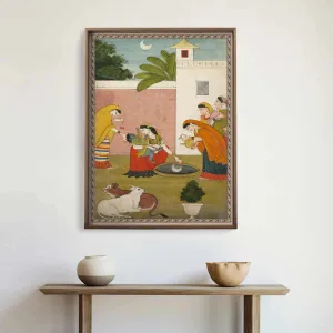 Kanha Vintage Indian Painting Frameless Wall Art Digital Print Poster 36 x 48 inches