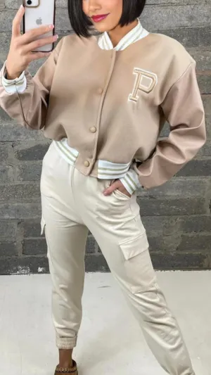 Kasia - Beige Varsity Bomber