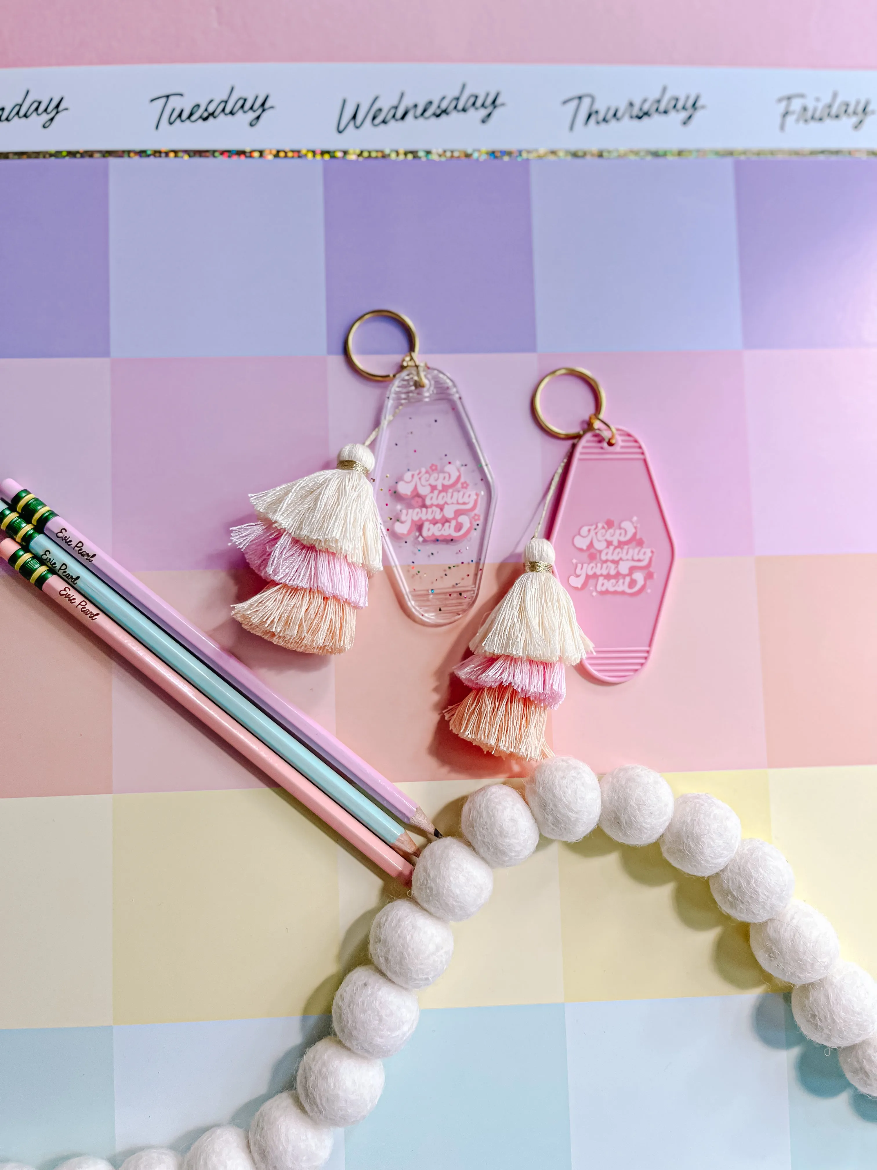 Keep Doing Your Best Motel Keychain with Tassel