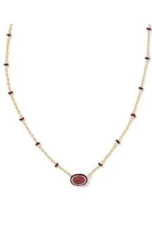 Kendra Scott Mini Elisa Enamel Frame Short Pendant Gold Maroon Magnesite Necklace