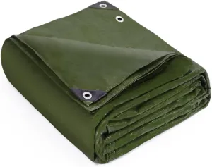 Keplin Heavy-Duty Waterproof Tarpaulin Cover Sheet - Mould-Resistant PE Material with Reinforced Edges & Metal Eyelets - Easy to Wash, Green - Perfect for Indoor & Outdoor Protection