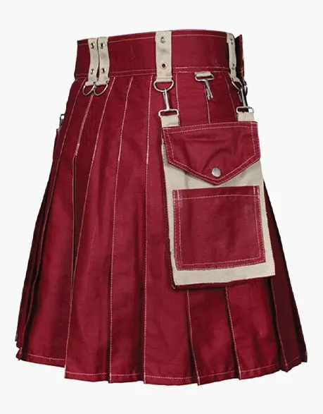 KHAKI AND MAROON UTILITY KILT
