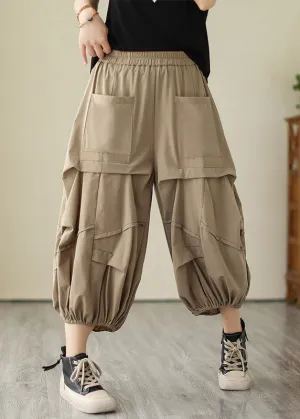 Khaki Elastic Waist Cozy Wide Leg Pants LY2997