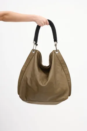 Khaki Green Leather Rope Handle Tote Bag