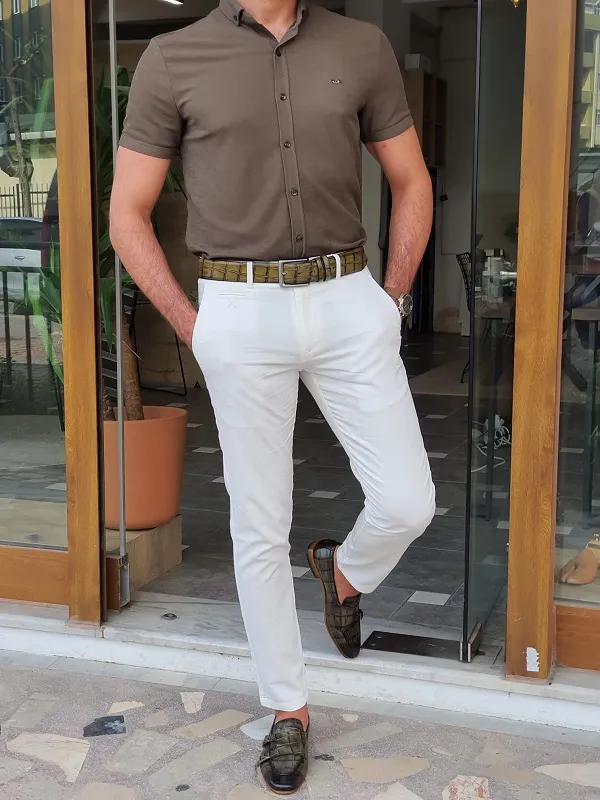 Khaki Slim Fit Short Sleeve Shirt for Men by GentWith.com