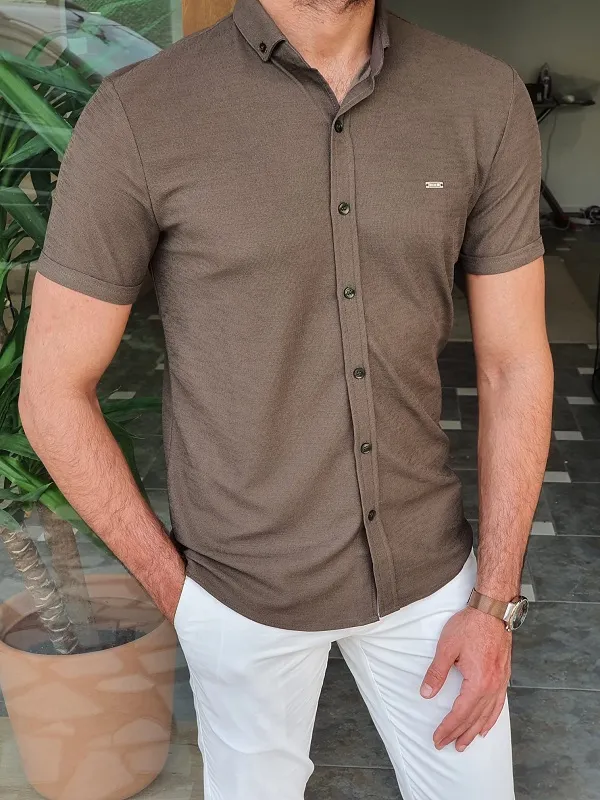 Khaki Slim Fit Short Sleeve Shirt for Men by GentWith.com