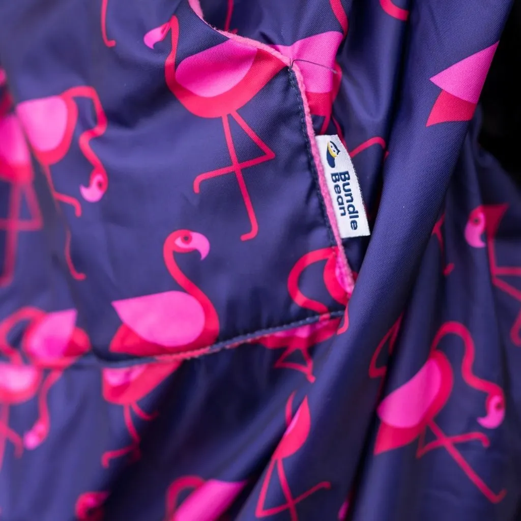 Kids Fleece-Lined Wheelchair Cosy - NAVY FLAMINGO